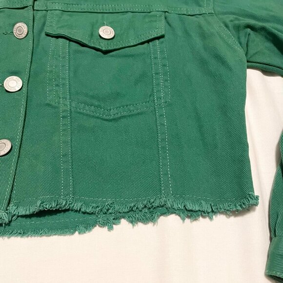 Bluenotes Crop Denim Jean Jacket Green Womens Size XS - Picture 5 of 16